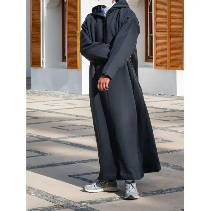 Image de Djellaba traditionnelle marocaine en Cachemire (Sof) - Gris foncé - Default Brand