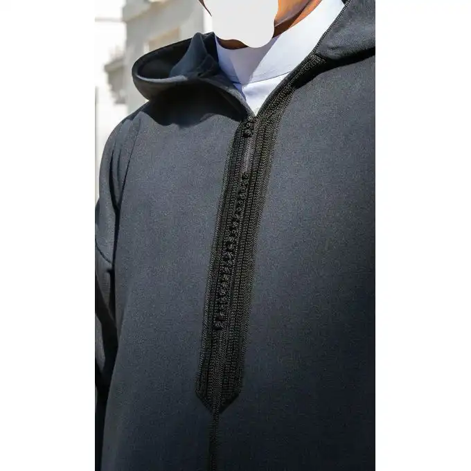 Image de Djellaba traditionnelle marocaine en Cachemire (Sof) - Gris foncé - Default Brand