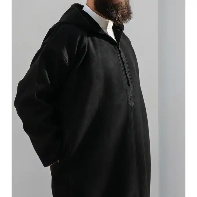 Image de Djellaba traditionnelle marocaine en Cachemire (Sof) - Noir - Default Brand