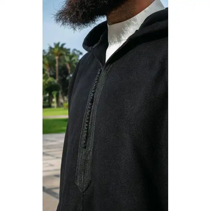 Image de Djellaba traditionnelle marocaine en Cachemire (Sof) - Noir - Default Brand
