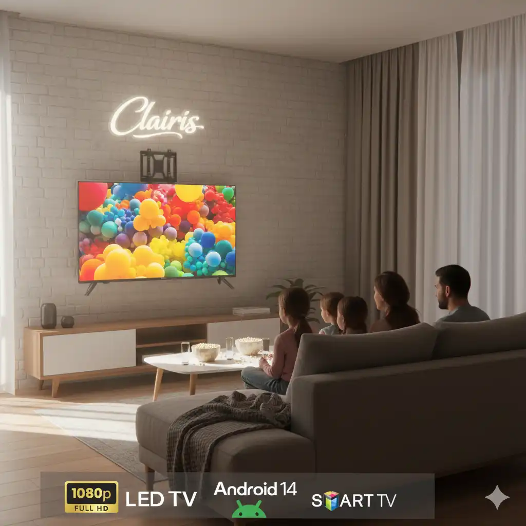 Clairis Smart TV 40" – Full HD – Android 14 – Wi-Fi & Bluetooth – Récepteur Intégré + Support Mural Offert