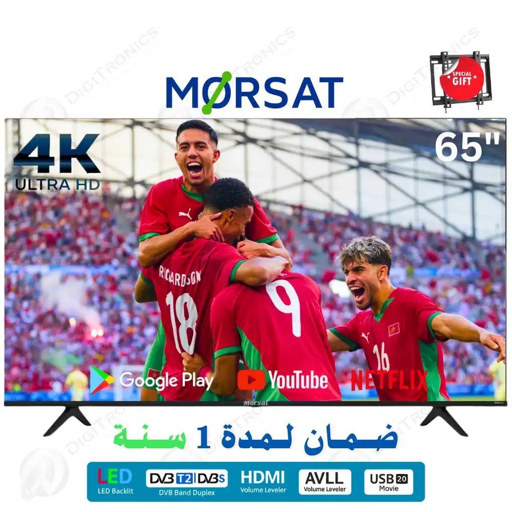 65 4K UHD Smart Android TV, Film USB, HDMI, YouTube + Support Gratuit