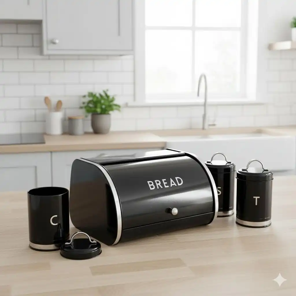 Set de Conservation de Cuisine 4 Pièces - Design Moderne Noir et Argent