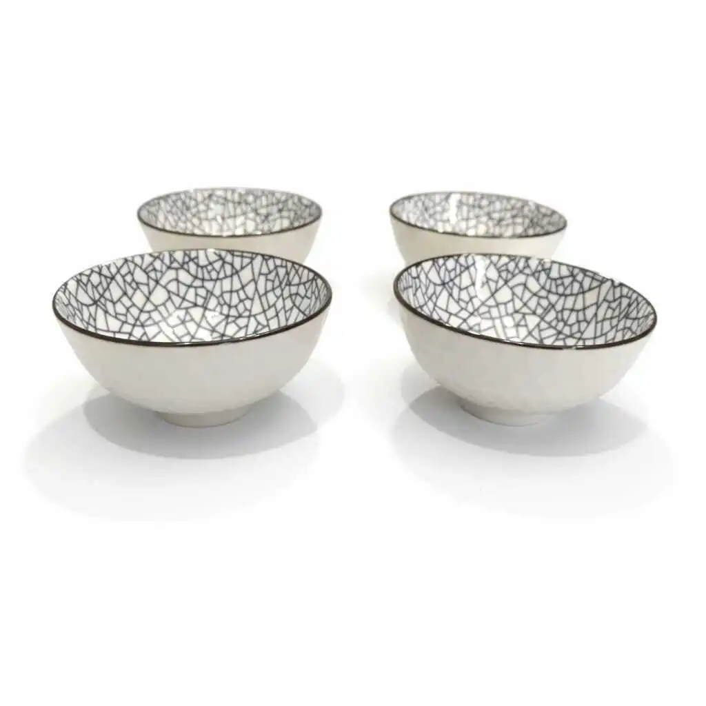 4 Bols détail bleu -Bol en Porcelaine - AYA HOME - 11 cm - Détails couleur - Compatible lave-vaisselle