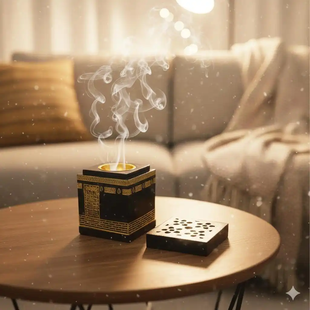 Brûleur d'Encens "Mbekhra LKE3BA" Noir et Or - Diffuseur de Parfum Couvercle Amovible-12cm/9