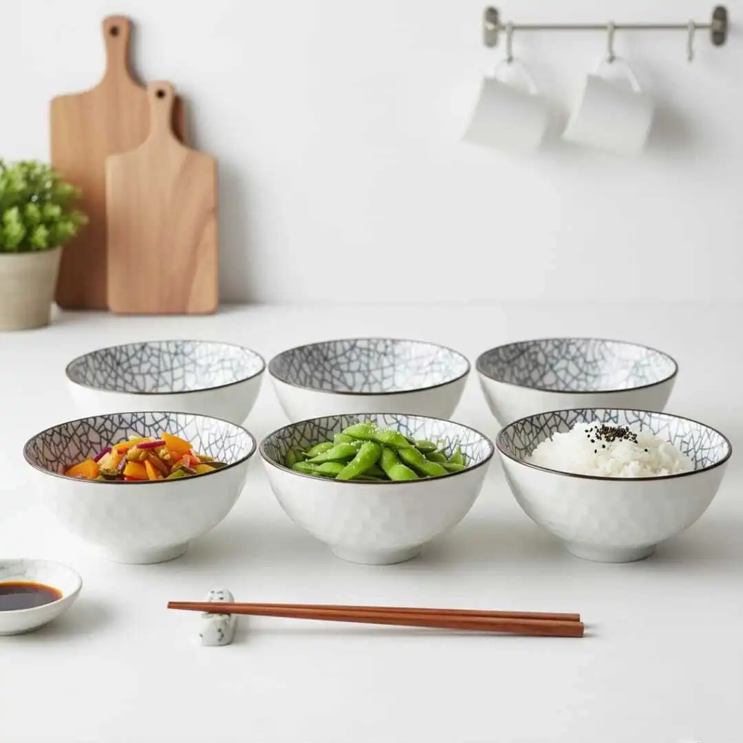 6 Bols détail bleu -Bol en Porcelaine - AYA HOME - 11cm - Détails couleur - Compatible lave-vaisselle