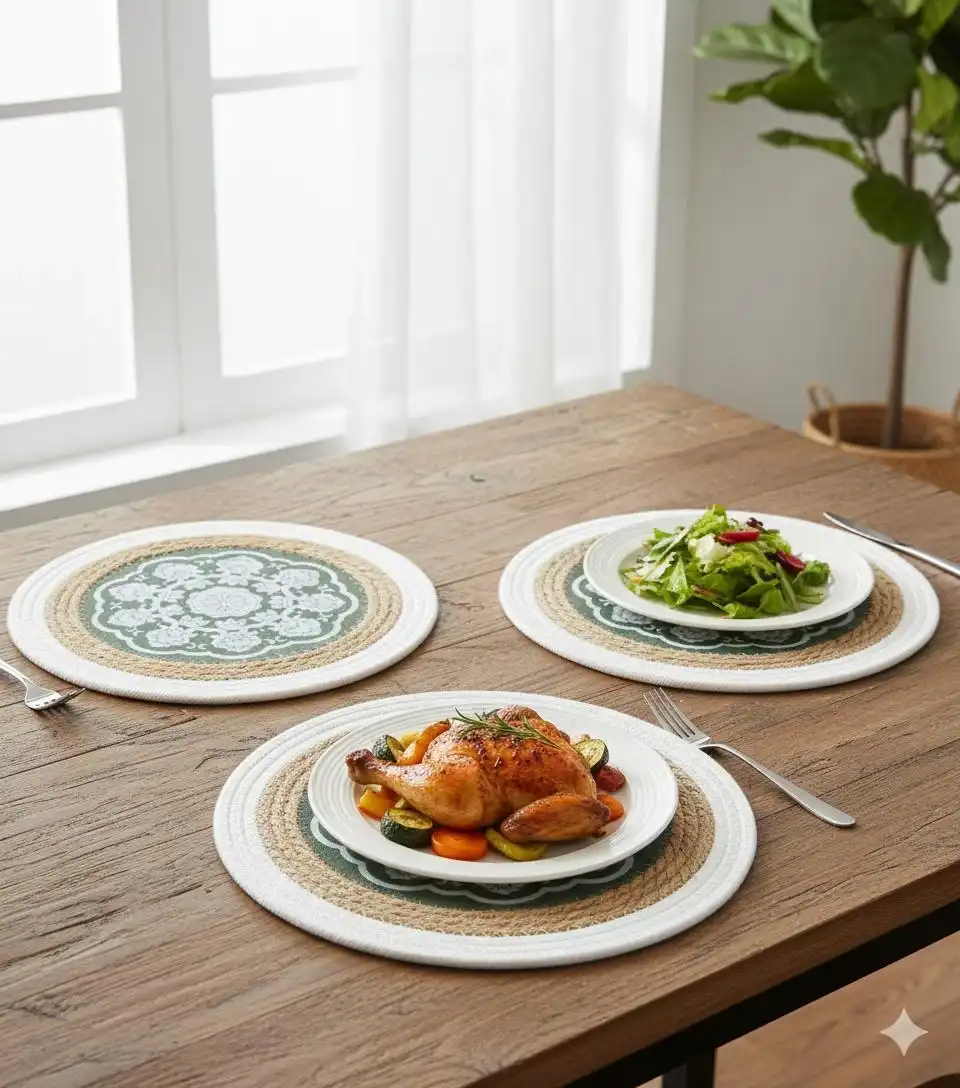 2 Sets de Table Rond Tressés avec Motif Mandala - Protection Table Résistante à la Chaleur - Design Chic 30 cm