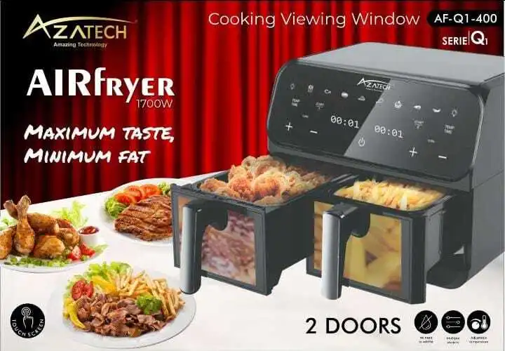 Azatech Air Fryer - Friteuse Sans Huile - AF-Q1-400 - 1700W - Double Compartiment