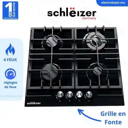 Schlëizer Plaque De Cuisson – À Gaz – 4 Feux – En Verre