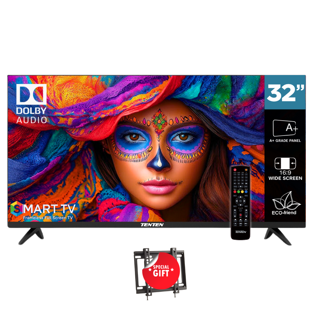 TENTEN 32 HD Smart Android TV panneau A+, Dolby Audio, Wi-Fi, HDMI/USB, YouTube + Support Gratuit
