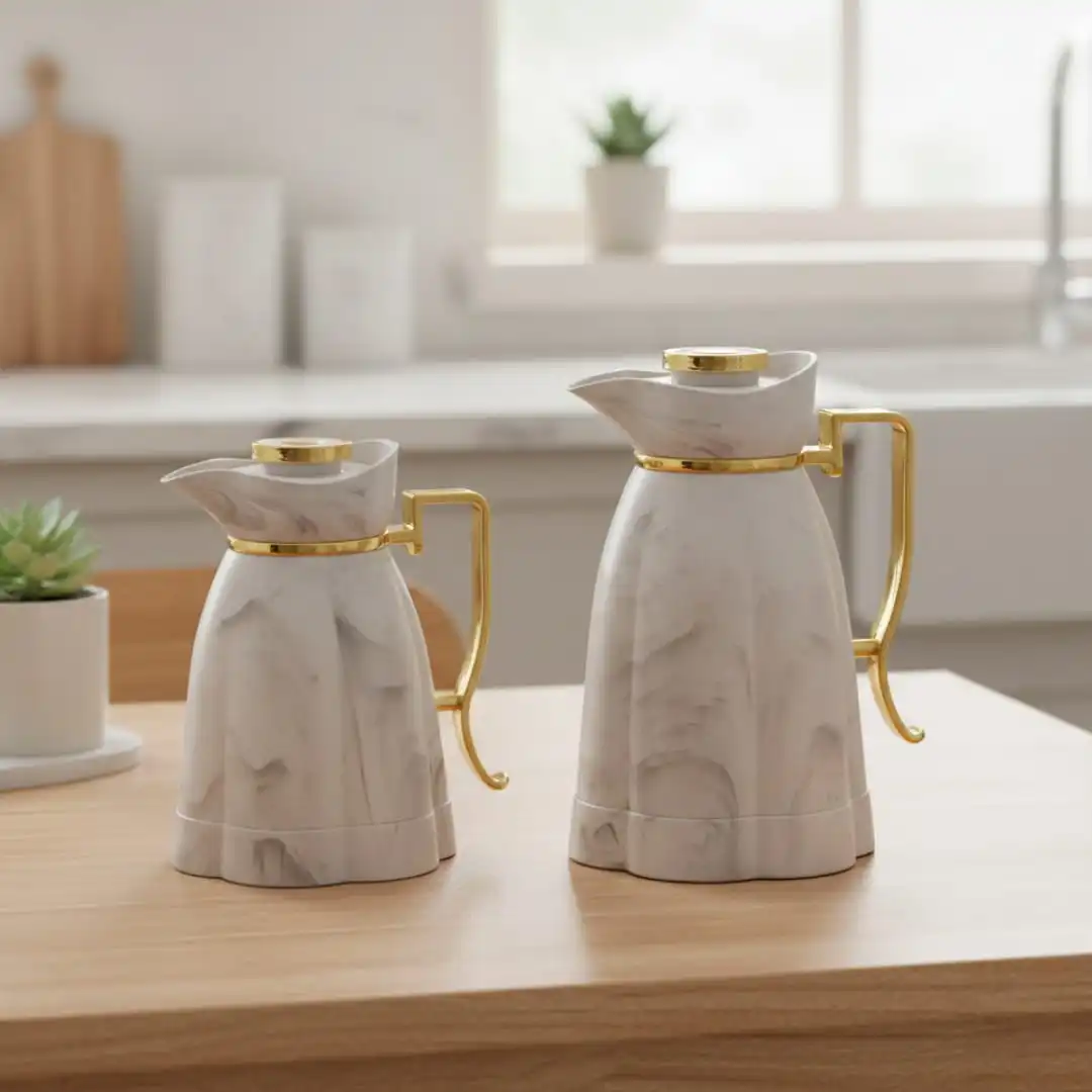 Duo de Thermos Marbré 1L et 0,6 L – Élégance & Performance 12H-haute qualité