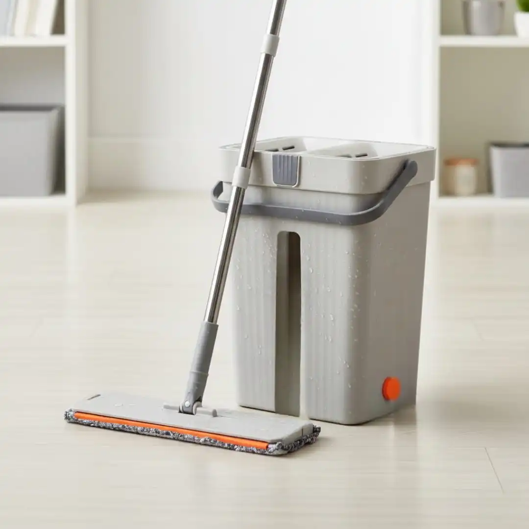 Serpillère seau &essoreuse,2 recharges ser- réutilisables-système de nettoyage du sol