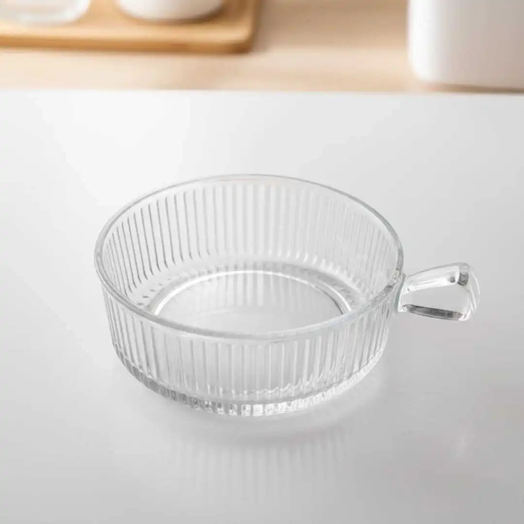 Bol de Service Multi-usages en Verre Strié avec Poignée – résistant à la chaleur-Design Moderne Ayahome