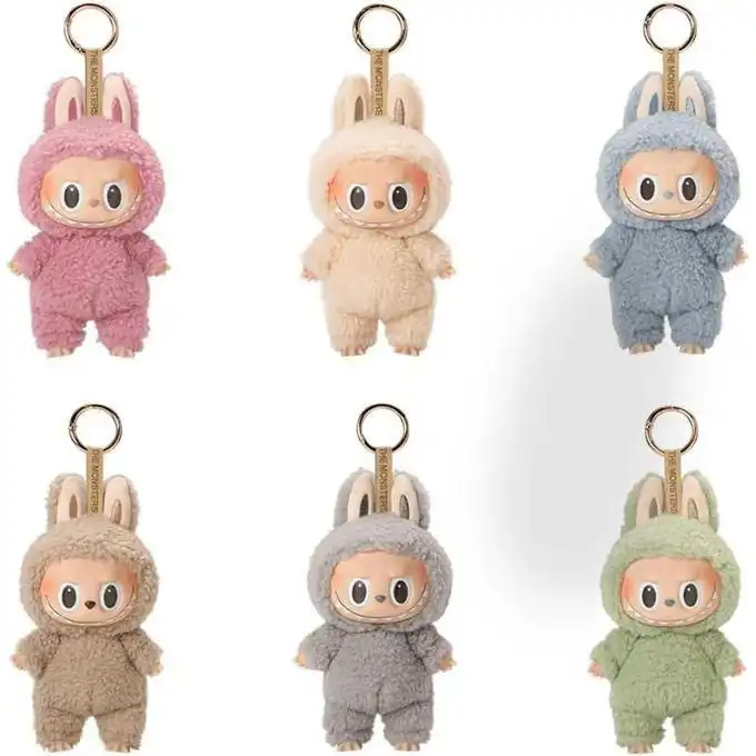 Labubu tissu mystérieux boîte aveugle cœur battement Macaron série poupée Labu tissu peluche sac à dos pendentif,