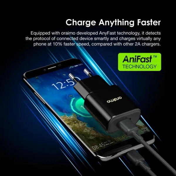 oraimo PowerCube 2 Chargeur de type européen 5,0 V/2 A avec câble micro-USB Vers Lightning