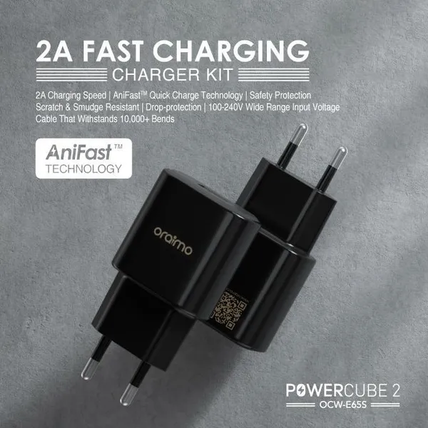 oraimo PowerCube 2 Chargeur de type européen 5,0 V/2 A avec câble micro-USB Vers Lightning