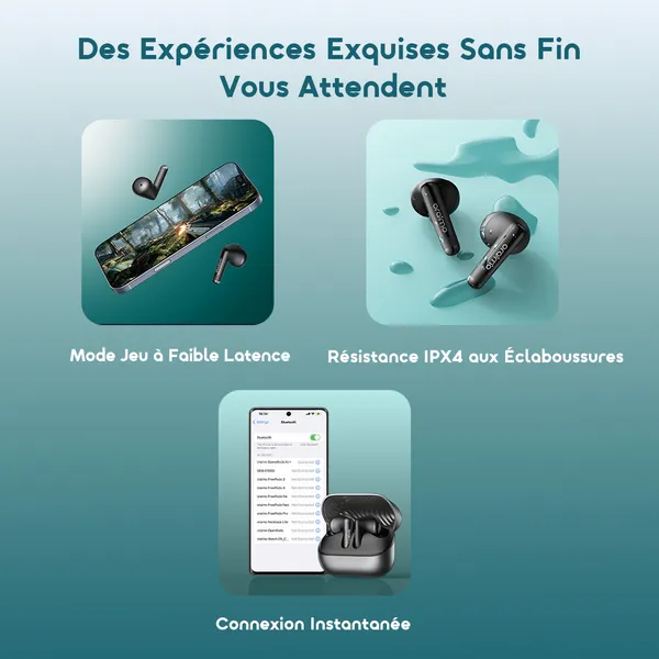 oraimo SpaceBuds Air+ Écouteurs True Wireless avec Finition Métallique et Résistance IPX4