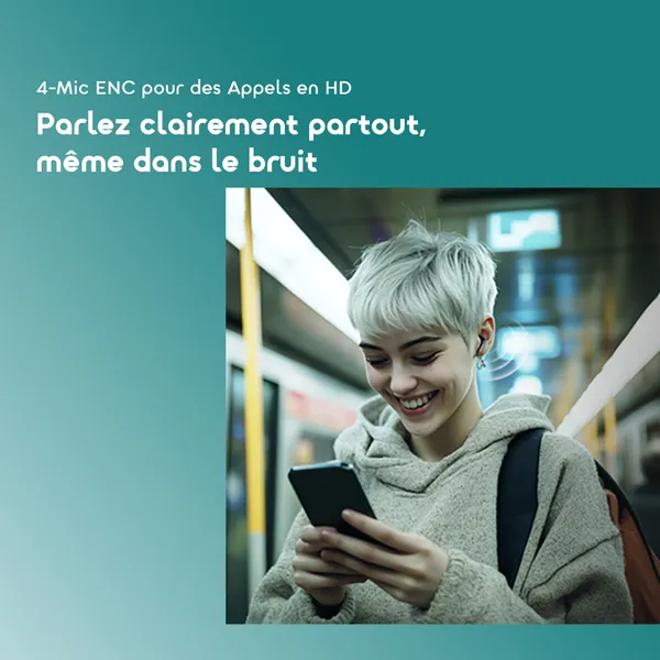 oraimo SpaceBuds Air+ Écouteurs True Wireless avec Finition Métallique et Résistance IPX4