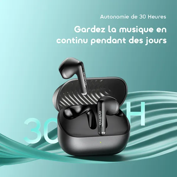 oraimo SpaceBuds Air+ Écouteurs True Wireless avec Finition Métallique et Résistance IPX4