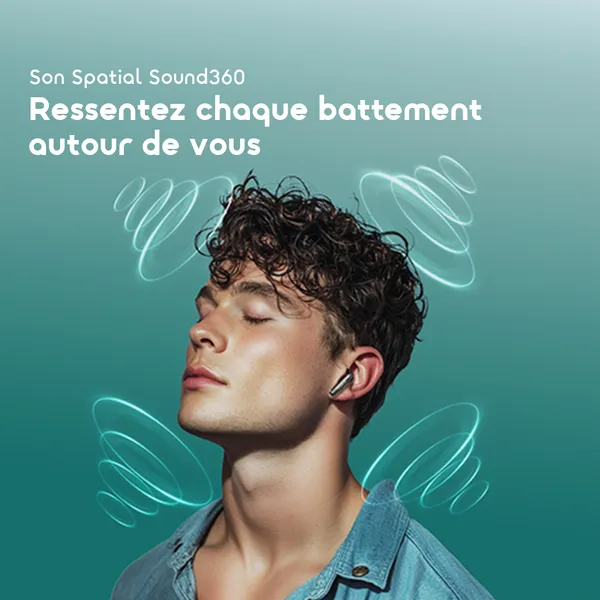 oraimo SpaceBuds Air+ Écouteurs True Wireless avec Finition Métallique et Résistance IPX4