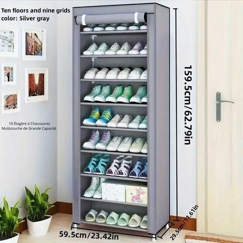 Étagère à chaussures à 10 Étagères,armoire à chaussures,placard rangement 60x30x155cm,32 paires