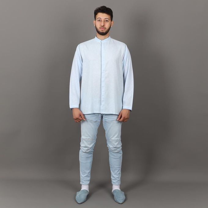 Jabador Maroc Tunique en Lin Randa à la main - Bleu Ciel