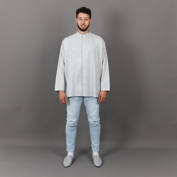 Jabador Maroc Tunique en Lin Randa à la main - Gris Clair