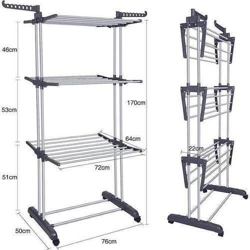 Etendoir Linge Interieur, 4 Niveaux Grande Sechoir a Linge Pliable avec Roues, Acier Inoxydable Seche Linge Etendoir pour Usage Intérieur et Extérieur