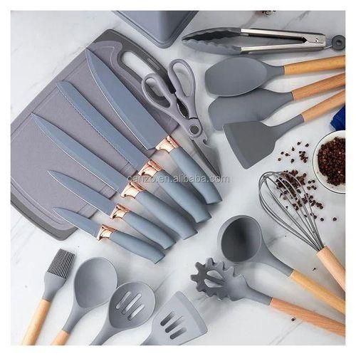 Ensemble de couteaux de cuisine en silicone F2, baril de rangement, manche en acier inoxydable, 19 outils