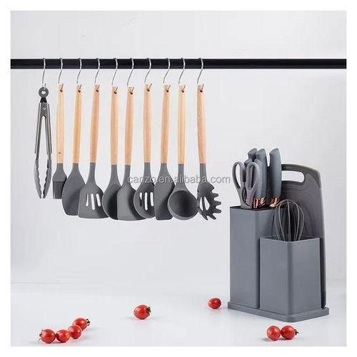 Ensemble de couteaux de cuisine en silicone F2, baril de rangement, manche en acier inoxydable, 19 outils