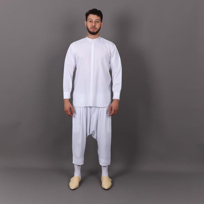 Jabador Maroc Chemise "Dffira" et pantalon kandrissi 100/100 coton -blanc .