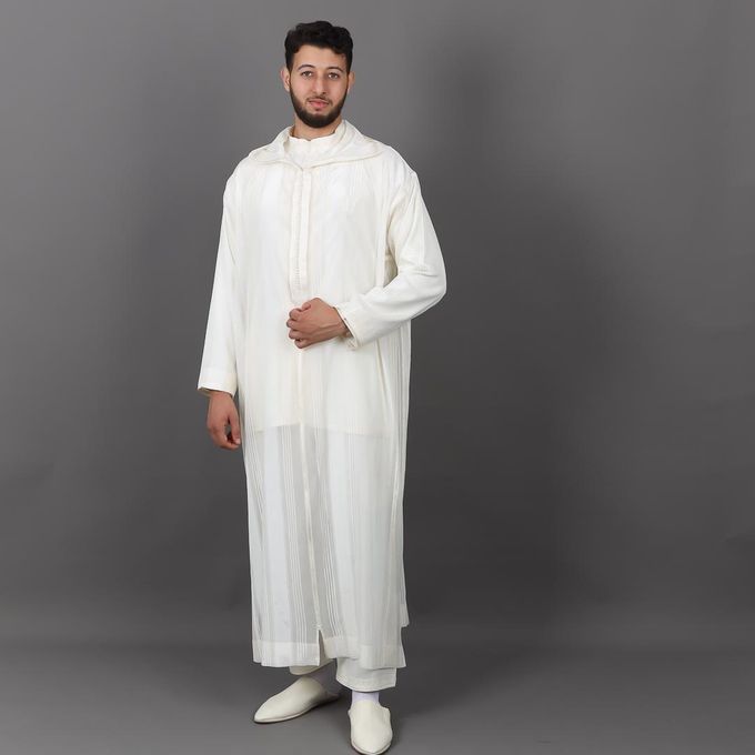 Jabador Maroc Djellaba Chaara à la main haute couture - Blanc cassé