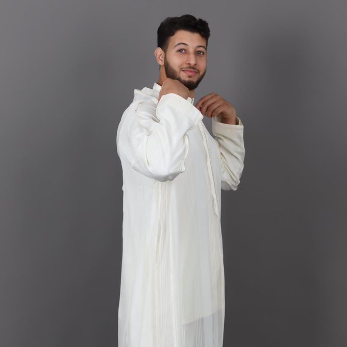 Jabador Maroc Djellaba Chaara à la main haute couture - Blanc cassé