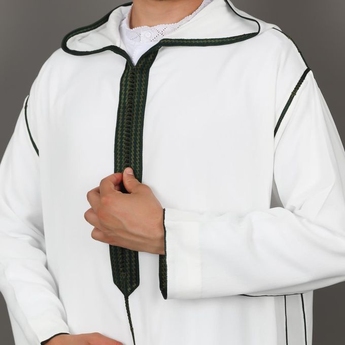 Jabador Maroc Djellaba Lin à la main haute couture - Blanc