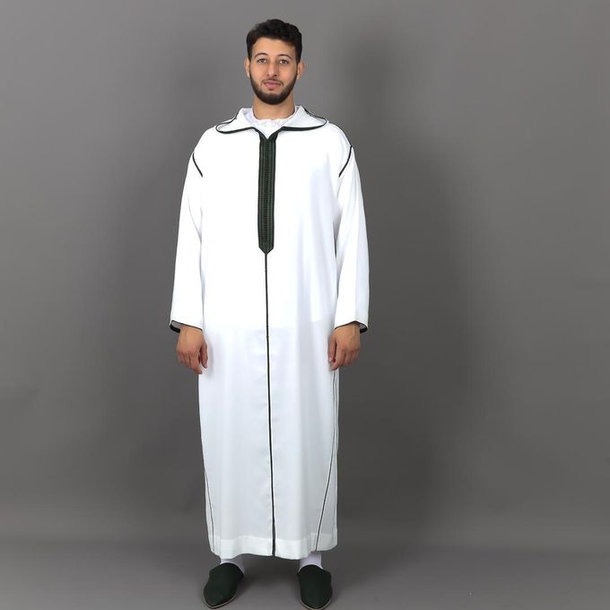 Jabador Maroc Djellaba Lin à la main haute couture - Blanc