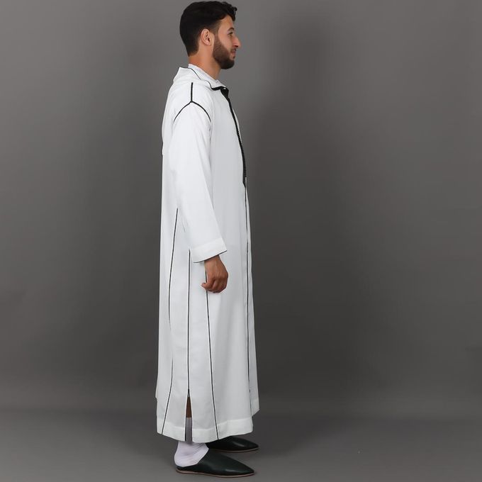 Jabador Maroc Djellaba Lin à la main haute couture - Blanc