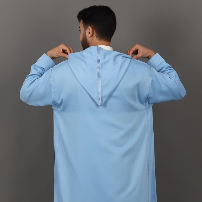 Jabador Maroc Djellaba MLIFA a la main haute couture- Bleu ciel