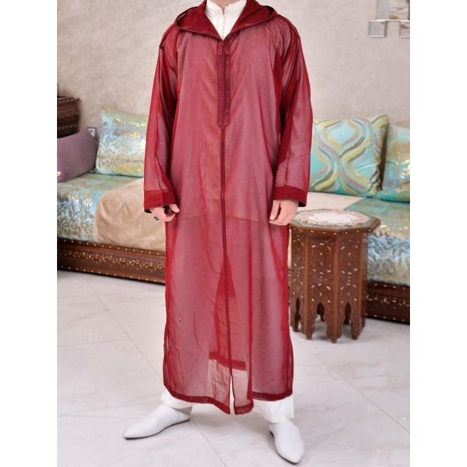 Jabador Maroc Djellaba Chaara à la main haute couture - Rouge Grenat