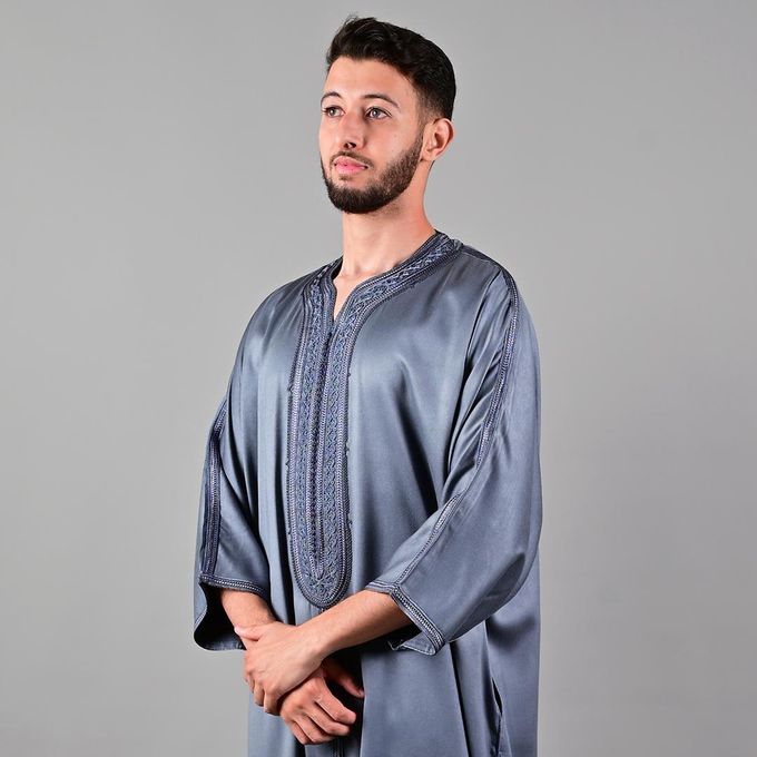 Jabador Maroc Gandoura MLIFA a la main haute couture - Gris