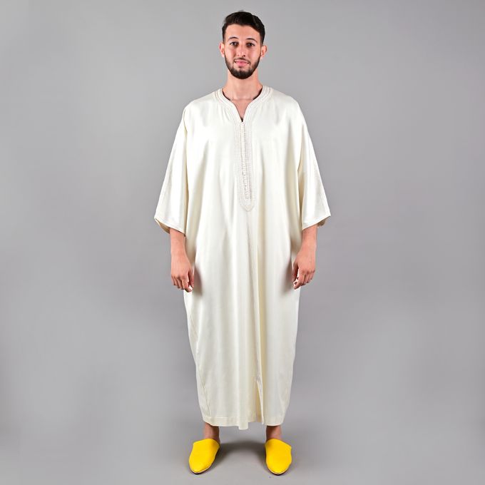 Jabador Maroc Gandoura Lin à la main Homme - Blanc cassé