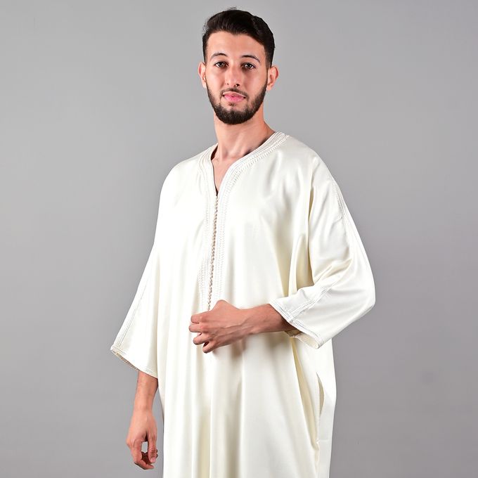 Jabador Maroc Gandoura Lin à la main Homme - Blanc cassé