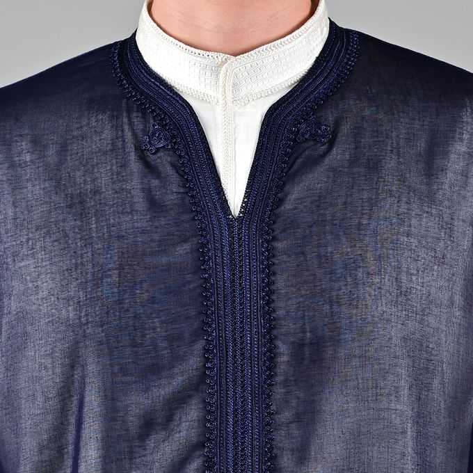 Jabador Maroc Gandoura soussdi à la main - Bleu Nuit