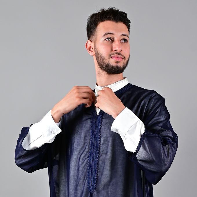 Jabador Maroc Gandoura soussdi à la main - Bleu Nuit