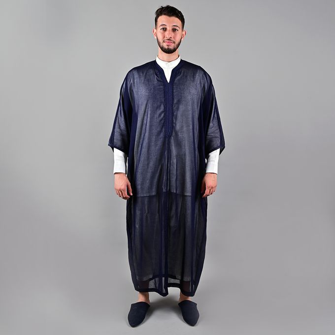 Jabador Maroc Gandoura soussdi à la main - Bleu Nuit