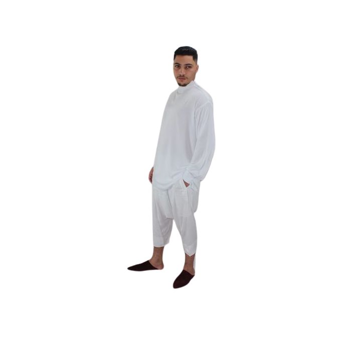 Jabador Maroc Regabia et pantalon kandrissi 100/100 coton homme -blanc