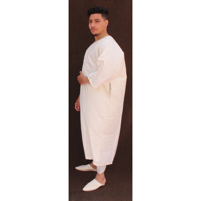 Jabador Maroc Gandoura jim à la main 100/100 coton haute couture- blanc cassé.