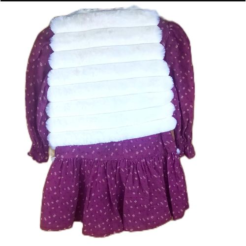 Ensemble Robe Fleurie et Gilet en Fausse Fourrure pour Fille - Violet et Blanc