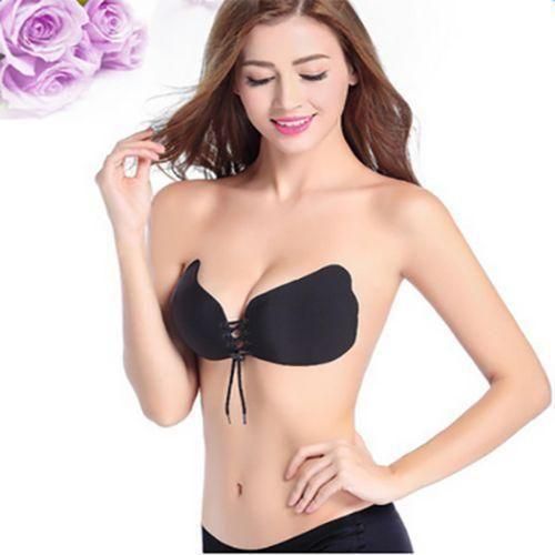Soutien-gorge invisible en silicone auto-adhésif respirant push up (Noir A)