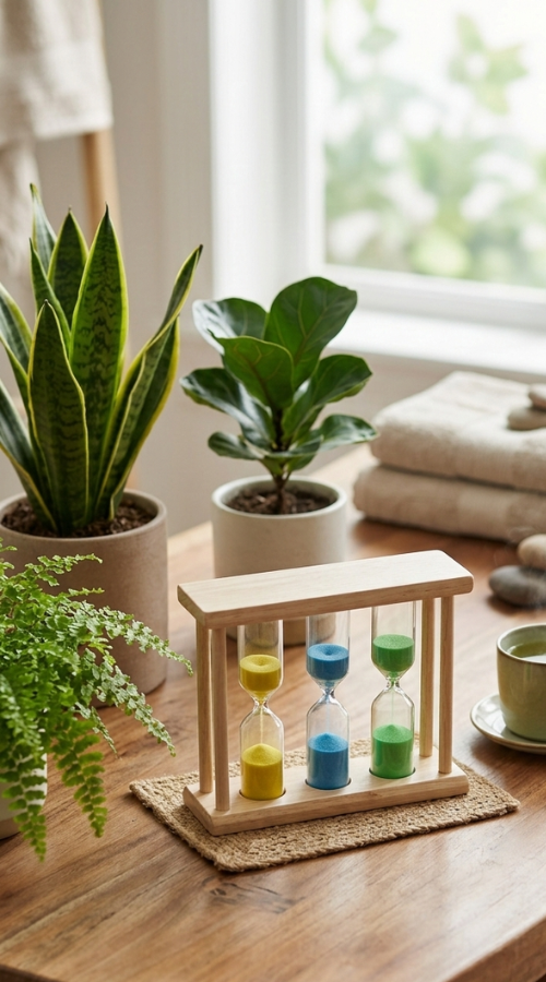 Sablier triple minuterie en bois – Gestion du temps élégante et efficace