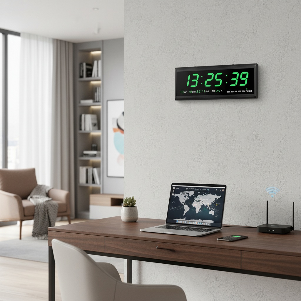 Horloge électronique numérique avec affichage de la date et de la température, heure mondiale, Wifi.